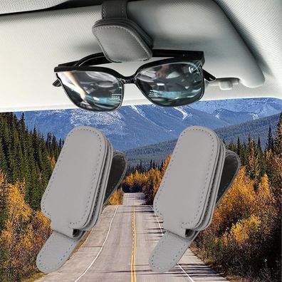 Tiesome 2x Magnetischer Leder Brillenhalter für Auto Sonnenblende (Dunkelgrau)