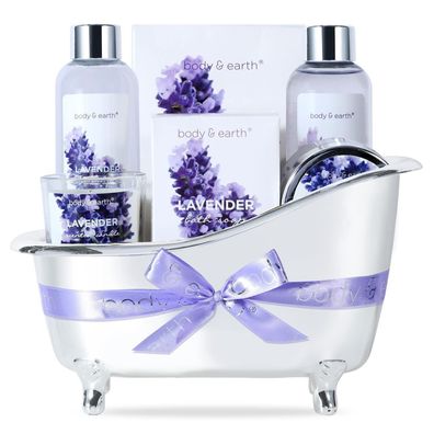 BODY & EARTH Lavendel Wellness Set für Frauen, 7-teiliges Beauty & Badeset