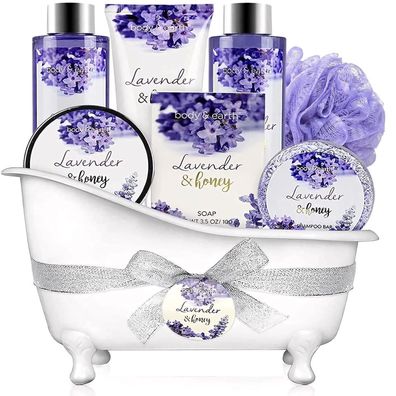 BODY & EARTH Bade Geschenke für Frauen, 8-teiliges Lavendel Wellness Set mit