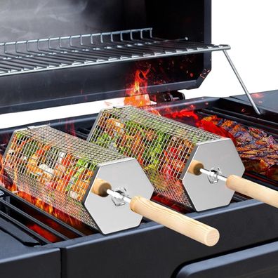 Ivtivfu Nestbarer Rollender Grillkorb aus Edelstahl 304 mit Abnehmbarem