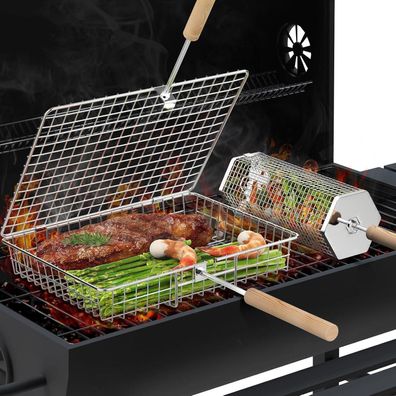 Ivtivfu Nestendes Rollendes Grillkorb Set (Rechteck+Sechseckig) mit abnehmbarem