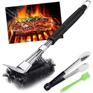 VDISRR Grillbürste 3 Stück, mit langem Kunststoffgriff und Schaber, für