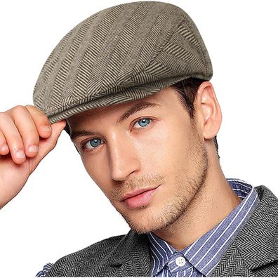 Wantonfy Herren Barett Cap Fischgrät Kaffee - Gatsby Stil 1920 Accessoire