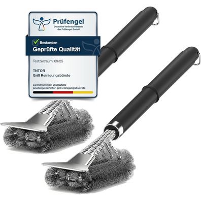 TNTOR Grillbürste 2er-Pack mit Edelstahl Borsten, Spatel und PP-Griff für alle