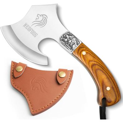 NedFoss Warthog Camping Axt, 22CM Kleine Outdoor Axt mit Lederscheide, Mini