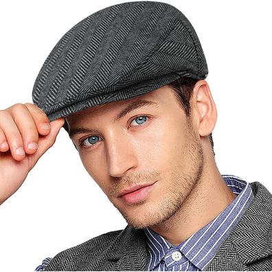Wantonfy Herren Barett Cap Schiebermütze im 1920er Gatsby Stil, Graues