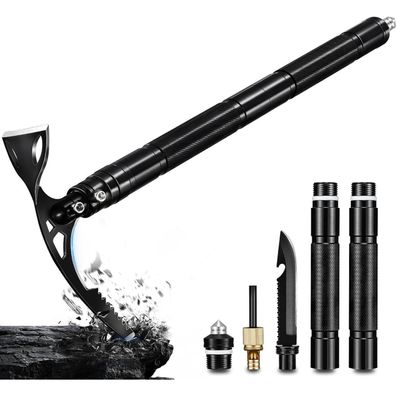 Japaknives 8-in-1 Multifunktions-Spitzhacke mit 42cm Stiel, Survival Messer und