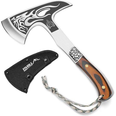TIVOLI Camping Beil Axt mit Nylonscheide, kleine Tomahawk Wikinger Axt