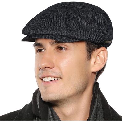 Superora Herren Schiebermütze Fischgräten Tweed Flatcap Cap Newsboy Mütze Blau
