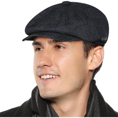 Superora Herren Schiebermütze Fischgräten Tweed Flatcap mit Ohrenschutz