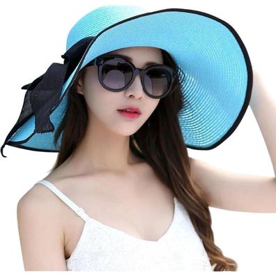 Joyebuy Damen Schlapphut mit großer Krempe und Schleife, faltbarer Strohhut für