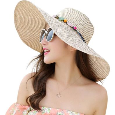 Joyebuy Damen Schlapphut mit großer Krempe und Schleife, faltbarer Strohhut für
