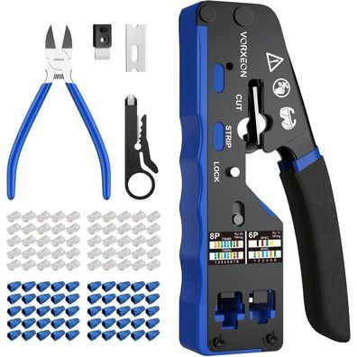 Vorxeon RJ45 Crimpzange Set mit 50x Cat6 Steckern & Schutzabdeckungen