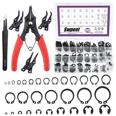 Swpeet 312-teiliges 4-in-1 Sprengringzangen-Set mit C-Clips und E-Clips