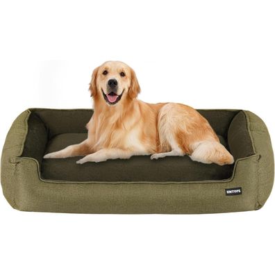 HMTOPE Hundebett mit erhöhtem Rand, abnehmbar und waschbar, Olivgrün, 110 x 86