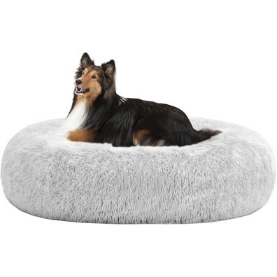 HMTOPE Orthopädisches Hundebett rund, 80 cm Ø, Hellgrau - Kuschelig und Waschbar