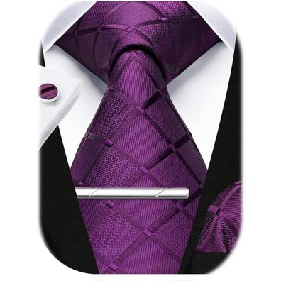 Hisdern Herren Krawatten-Set mit Einstecktuch, Manschettenknöpfen und