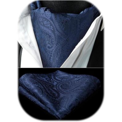 Hisdern Krawattenschal Herren Paisley Set Navy Blau - Ascot Krawatte und