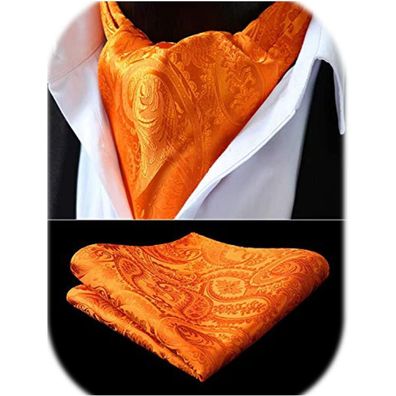 Hisdern Herren Paisley Krawattenschal Set mit Einstecktuch - Orange, Business