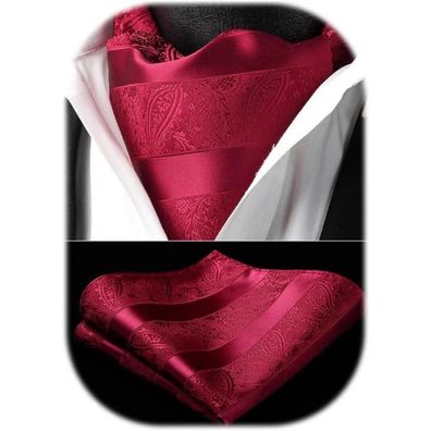 Hisdern Herren Krawattenschal Paisley Ascot Krawatte und Einstecktuch Set Rot