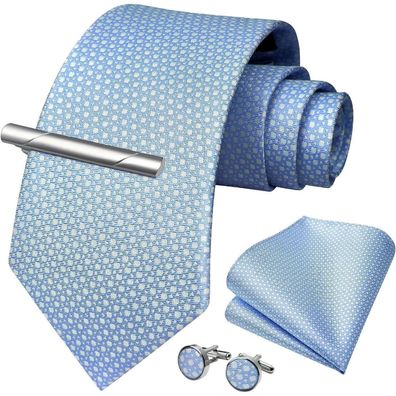 Hisdern Herren Krawatten-Set mit Einstecktuch, Manschettenknöpfen und