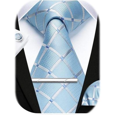 Hisdern Herren Krawatten-Set mit Einstecktuch, Manschettenknöpfen und