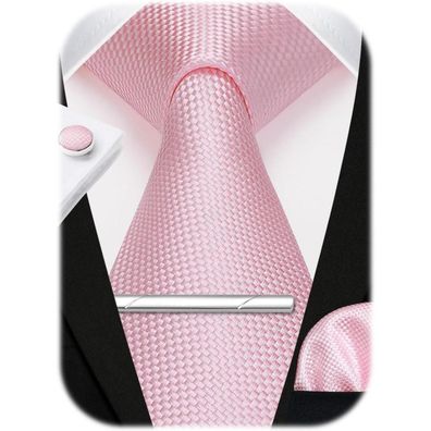 Hisdern Herren Krawatten-Set mit Einstecktuch, Manschettenknöpfen und