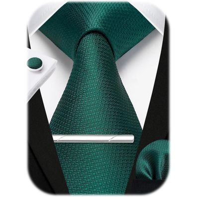 Hisdern Herren Krawatten-Set mit Einstecktuch, Manschettenknöpfen und