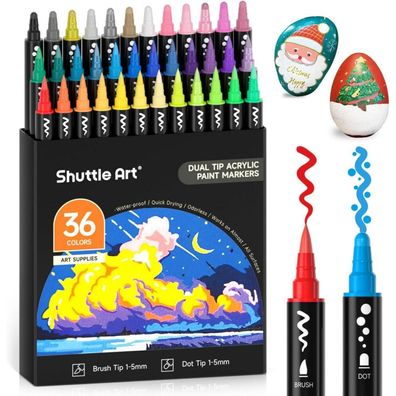 Shuttle Art Acrylstifte für Steine, 36 Farben, wasserfest, doppelköpfig mit