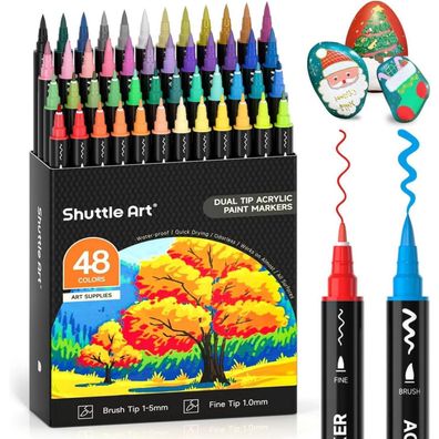 Shuttle Art Acrylstifte Set, 48 Farben wasserfest, doppelköpfig mit Pinsel