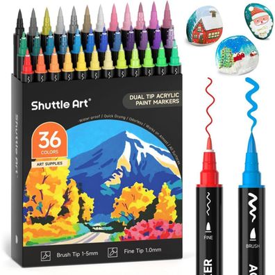 Shuttle Art Acrylstifte Set, 36 Farben wasserfest, doppelköpfig mit Pinsel