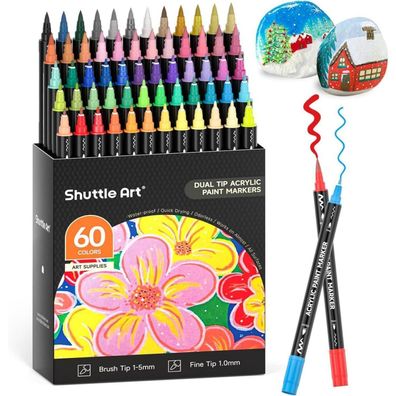 Shuttle Art 60 Acrylstifte Set für Steine, Holz, Glas, Keramik, Leinwand