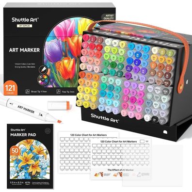 Shuttle Art 120 Alkohol Marker Set, doppelseitig, für Kinder & Erwachsene, zum