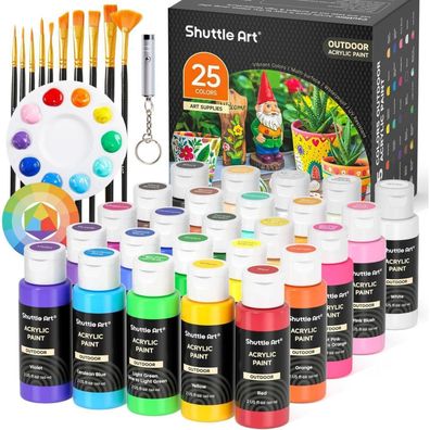 Shuttle Art Outdoor Acrylfarben Set, 25 wasserfeste Farben (60ml) für Steine