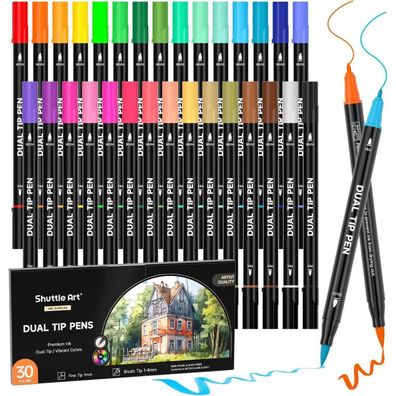 Shuttle Art Dual Brush Pen Set, 30 Farben Pinselstifte mit flexibler Pinsel