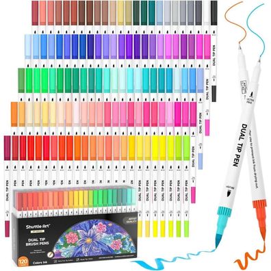 Shuttle Art Dual Brush Pen Set, 120 bunte Filzstifte mit Pinsel- und