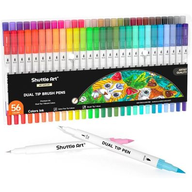 Shuttle Art Dual Brush Pen Set, 56 bunte Aquarellstifte mit Pinsel- und
