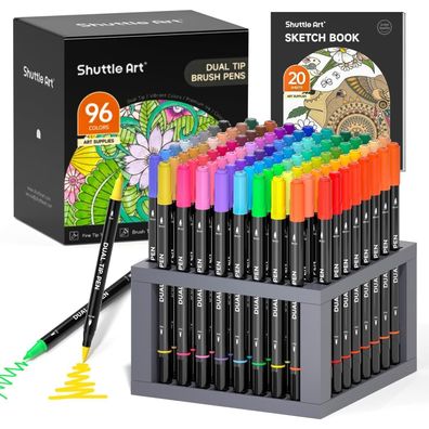Shuttle Art Dual Tip Pinselstifte, 96 Farben Marker Set mit Stifthalter