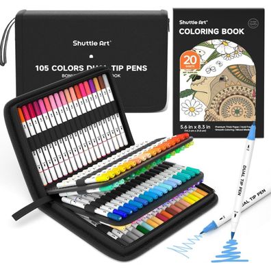 Shuttle Art Dual Brush Pens, 105 bunte Pinselstifte mit weicher Spitze und