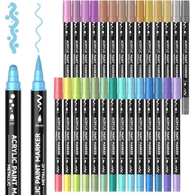 Shuttle Art Acrylstifte Metallic, 28 Farben, wasserfest, doppelköpfig (Pinsel