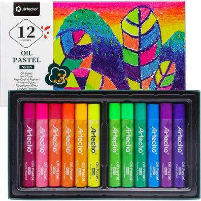 Artecho Ölpastellkreide Fluoreszierend 12er Set - Leuchtfarben, lichtecht