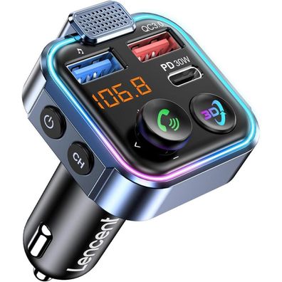 Lencent Bluetooth 5.3 FM Transmitter mit PD 30W+ QC3.0 Fast USB Ladegerät