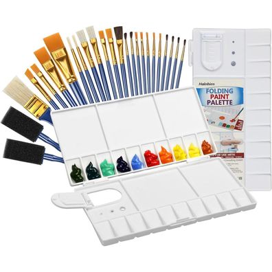 Halobios 26-teiliges Pinsel-Set mit 25 Pinseln und Faltpalette für Acryl, Öl