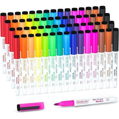 Shuttle Art Whiteboard Stifte Set, 60 Magnet-Marker in 15 Farben mit feiner