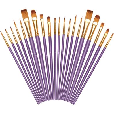 Vicloon 20er Pinselset Lila - Premium Nylon Künstlerpinsel für Acryl, Öl und