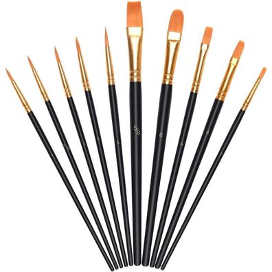Vicloon 10 Stück Künstlerpinsel Set aus Nylon für Aquarell, Acryl & Öl, Schwarz