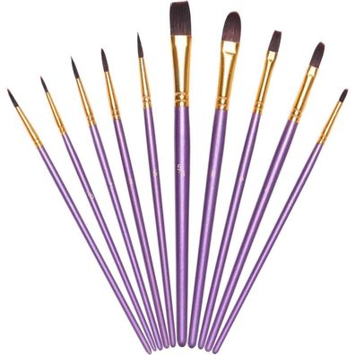 Vicloon 10 Stück Künstlerpinsel Set aus Nylon für Aquarell, Acryl & Öl, Lila