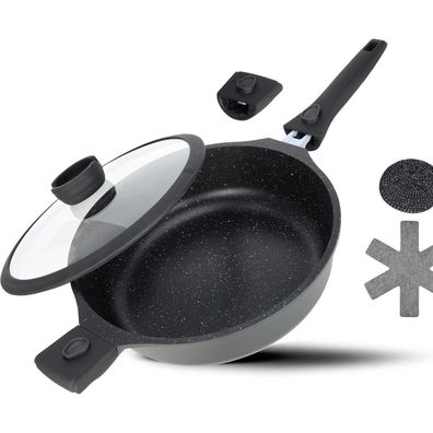 DIVORY Schmorpfanne 28cm Induktion mit Deckel, abnehmbarer Griff, backofenfest