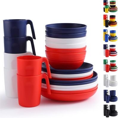 Berglander 24-teiliges Plastikgeschirr Set für 6 Personen, Mehrweg Teller