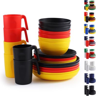 Berglander 24-teiliges Plastikgeschirr-Set für 6 Personen, Mehrweg, für